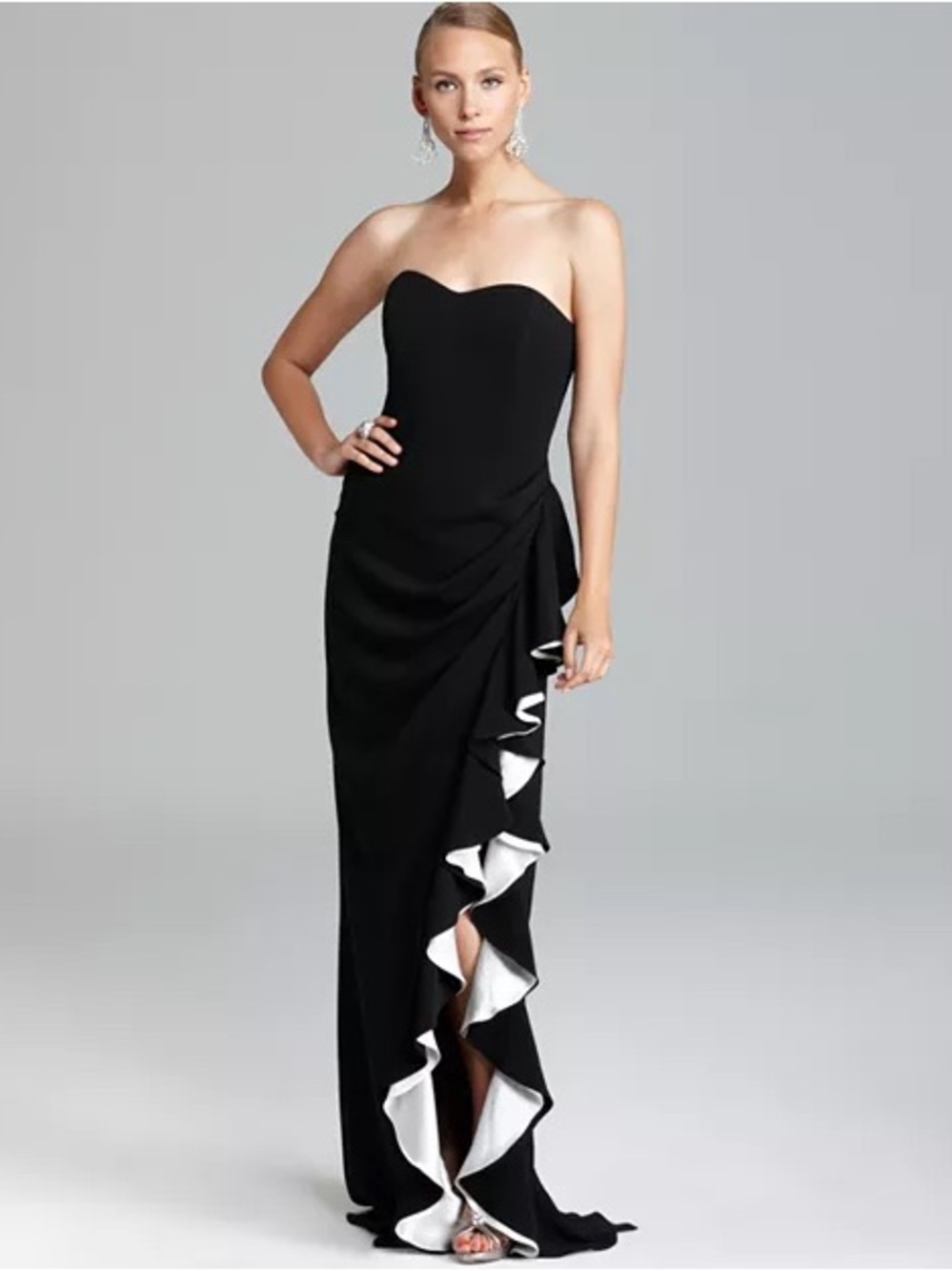Badgley Mischka black strapless gown, 14